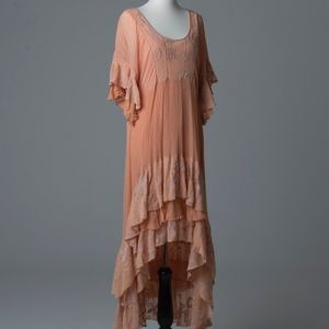 Peach Free People Hi Lo Gauzy Embroidered Dress